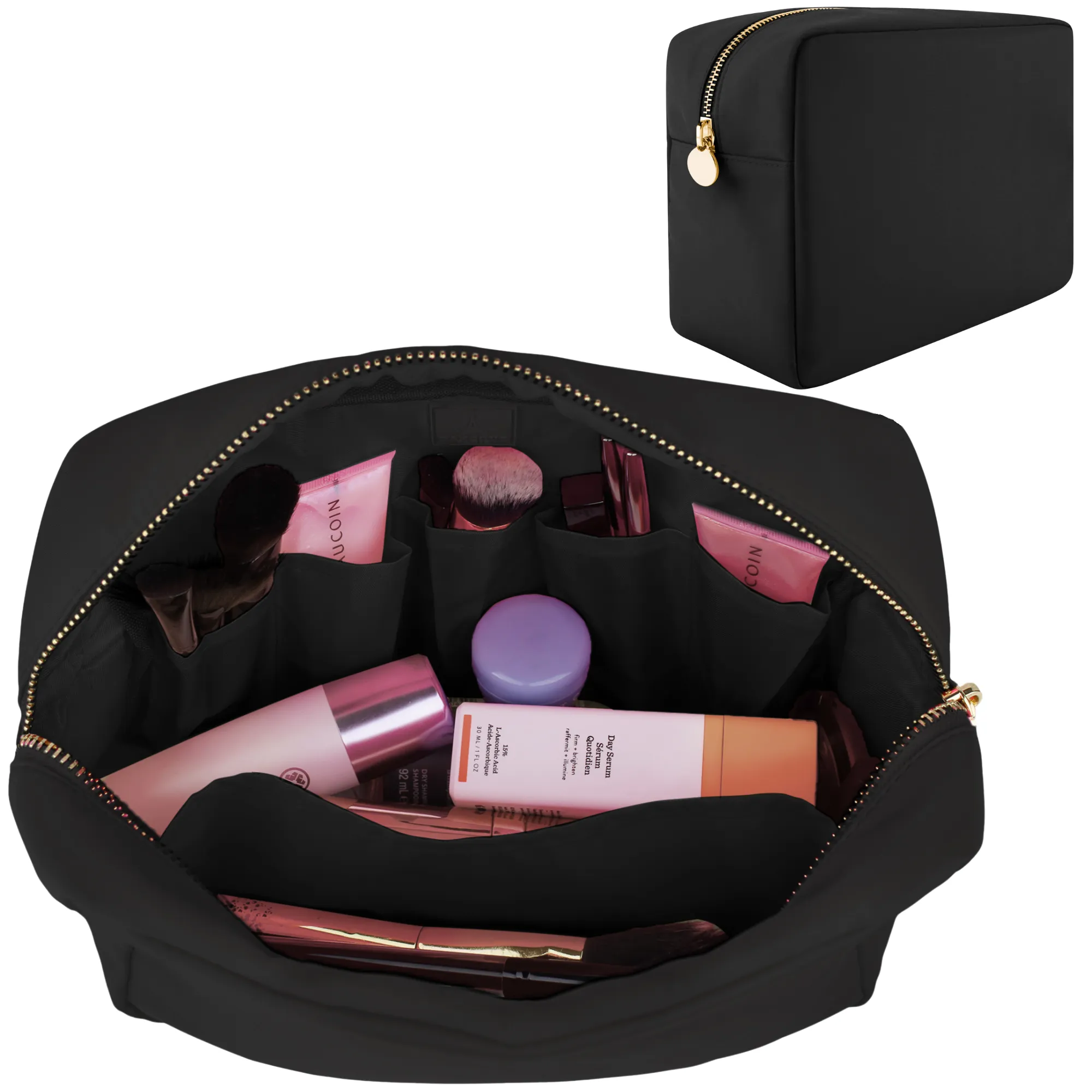Makeup Bag With Compartments, Make Up Bag, Travel Makeup Bag, Cosmetic Bag, Makeup Case, Travel Cosmetic Bags for Women, Large Makeup Bag Organizer, Makeup Pouch, Makeup Travel Bag, Beige Makeup Bags