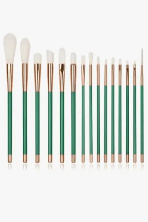 Makeup Brush Set in Purple and Green - 15 Pcs