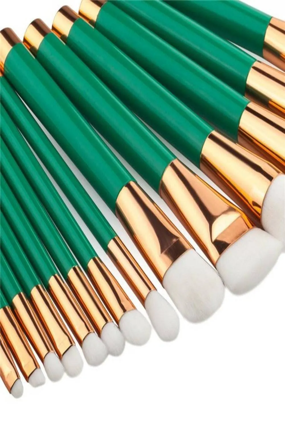 Makeup Brush Set in Purple and Green - 15 Pcs