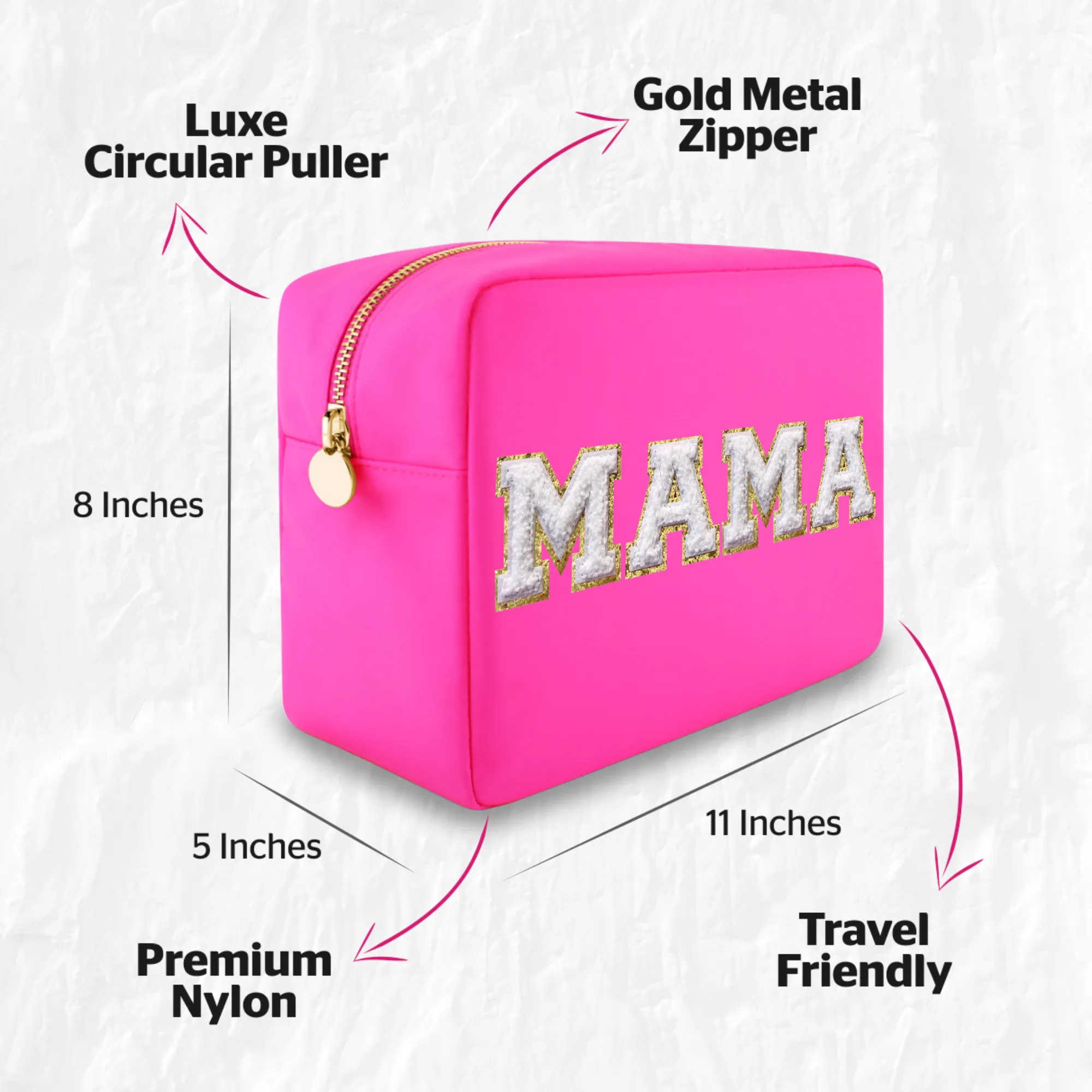 MAMA Bag Nylon Makeup Bag Large - Hot Pink Cosmetics Bag For Women
