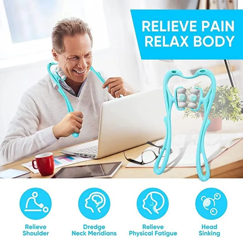 Manual Neck Massager, Trigger Point Roller Self Massager for Pain Relief deep Tissue Handheld Shoulder Massager Tool with 6 Balls Massage Point Suitable for Legs Waist Neck and Shoulder Relaxer