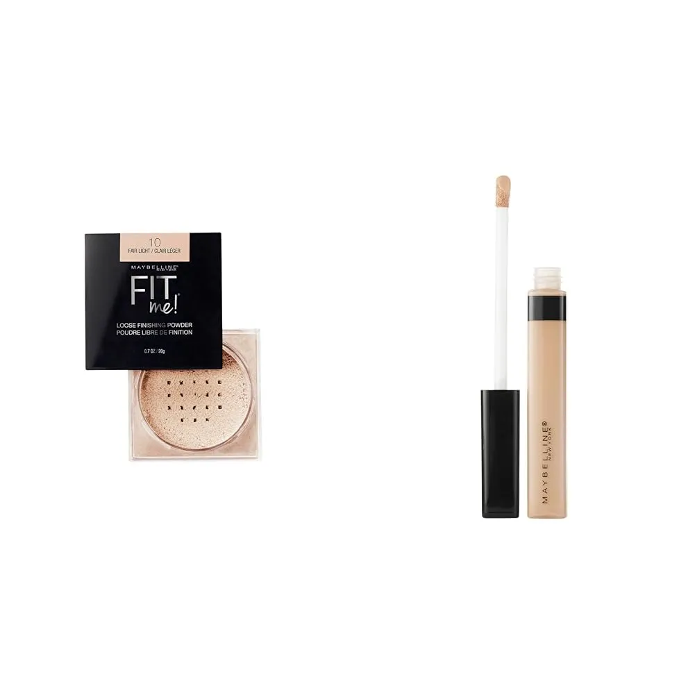 Maybelline Fit Me Loose Setting Powder & Liquid Concealer Makeup Bundle, Fair Light Shade