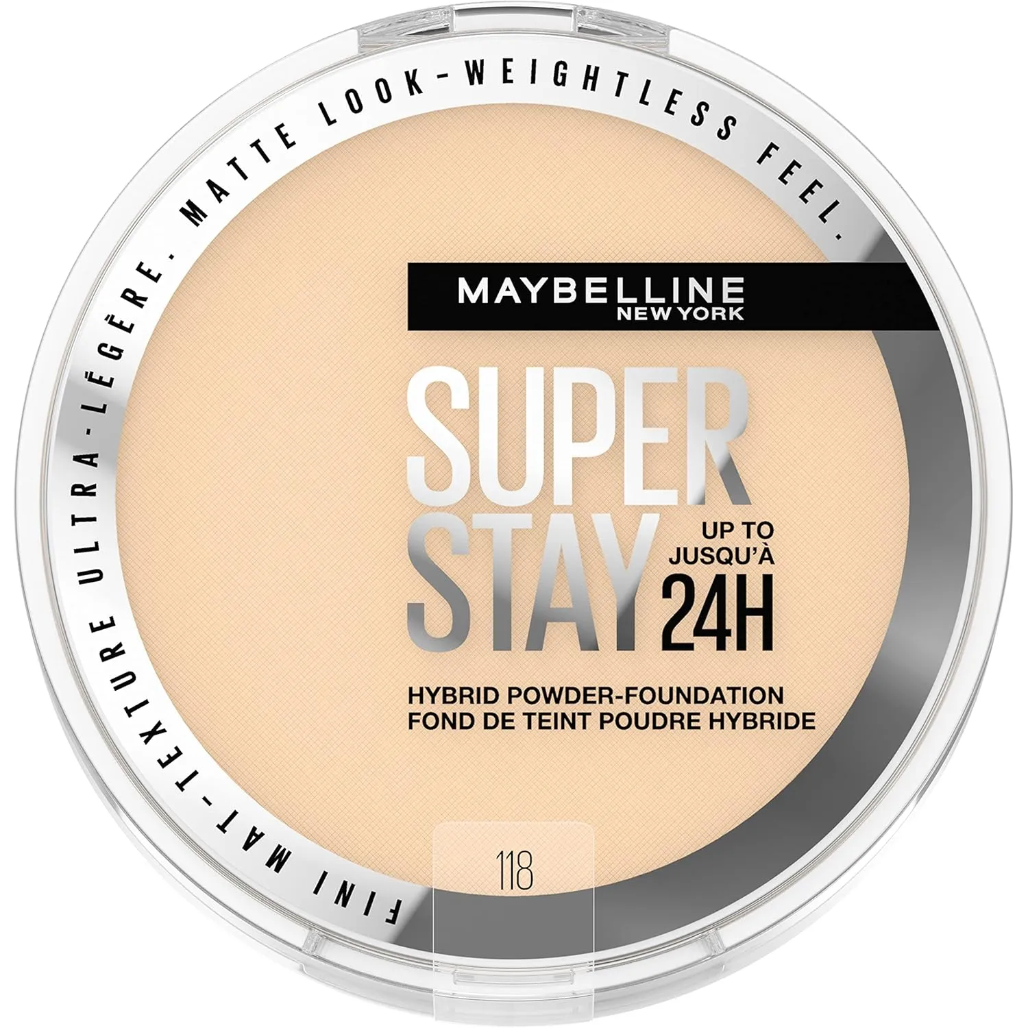 Maybelline Super Stay Up to 24HR Hybrid Powder-Foundation, Medium-to-Full Coverage Makeup, Matte Finish, 118, 1 Count