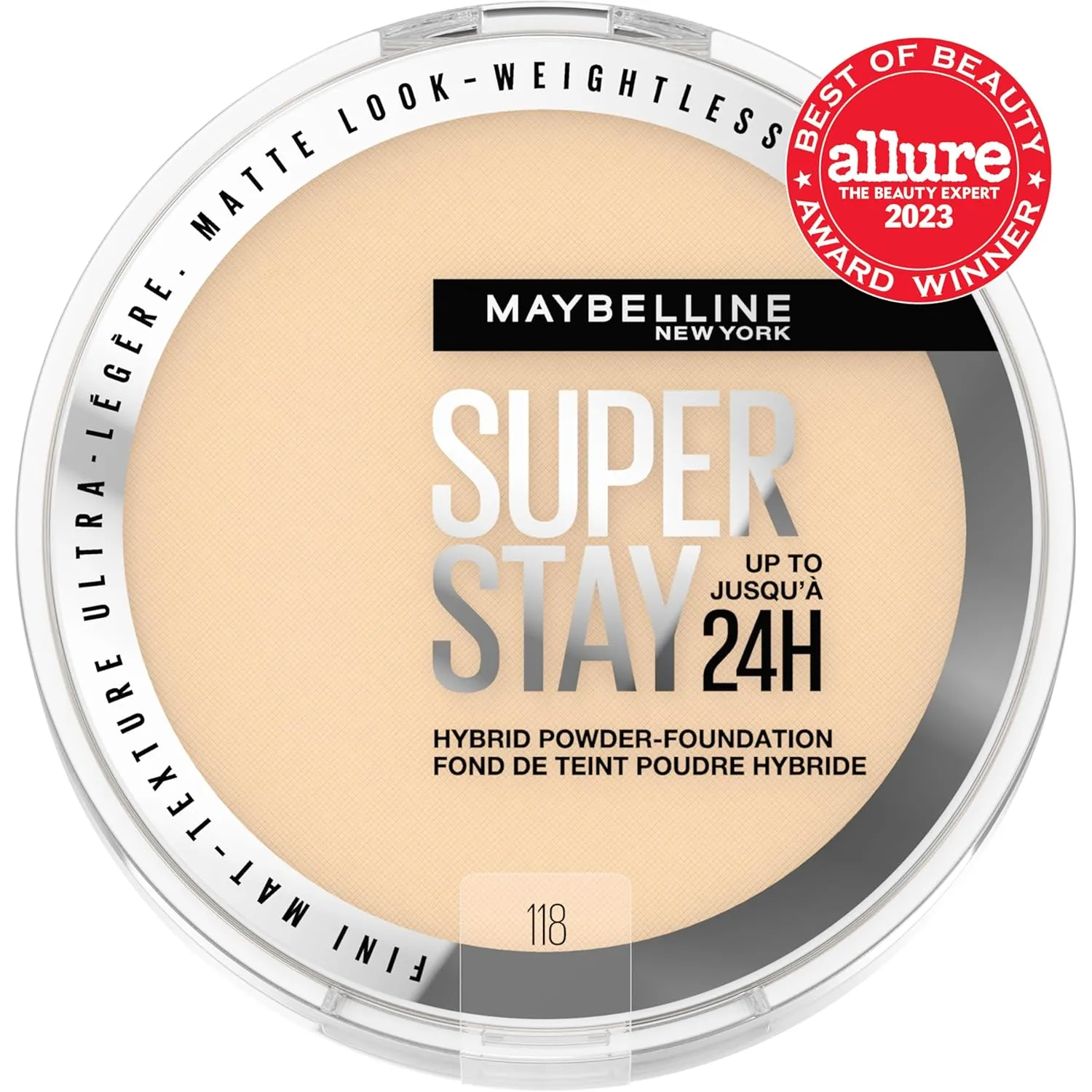 Maybelline Super Stay Up to 24HR Hybrid Powder-Foundation, Medium-to-Full Coverage Makeup, Matte Finish, 118, 1 Count