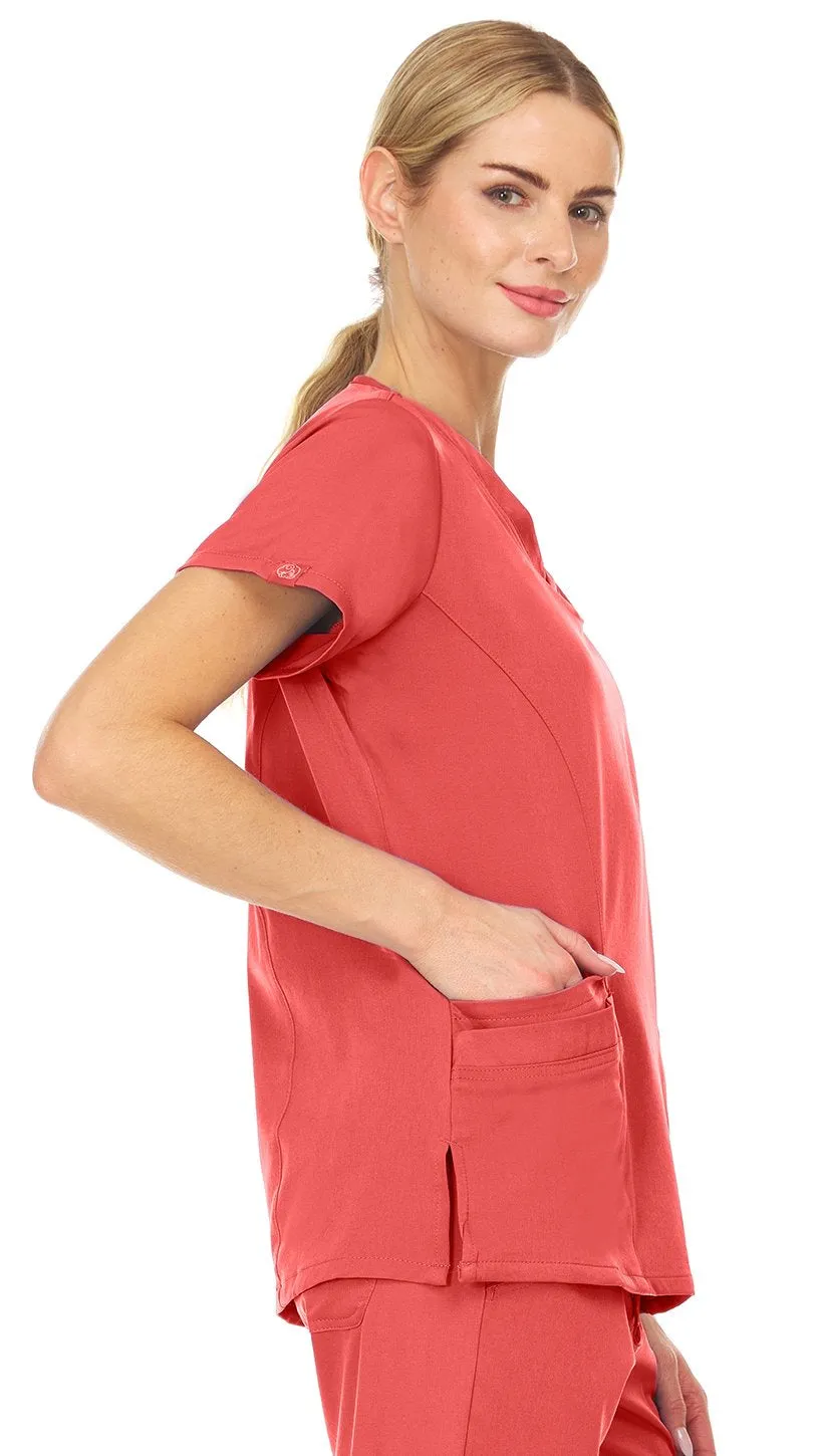 Medichic Coral V-Neck Zipper Top - Ruth