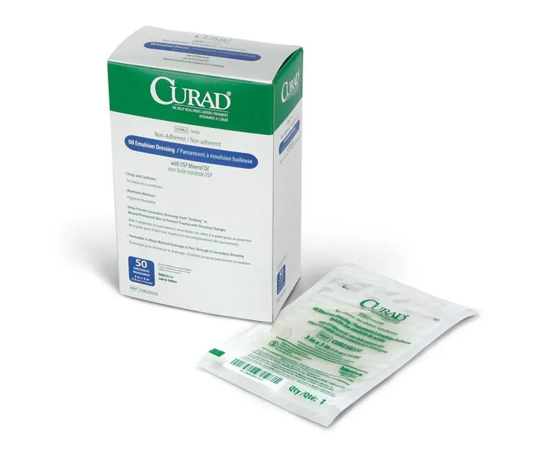 Medline CUR250330 Curad Oil Emulsion Dressing - 3 inch x 3 inch, Box of 50 dressings