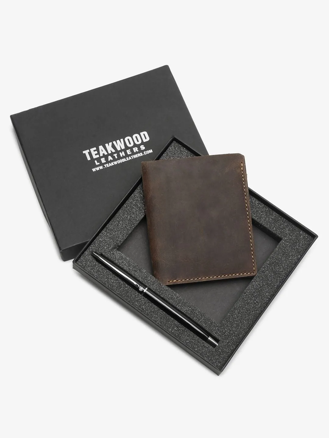 Men Brown & Black Leather Accessory Gift Set