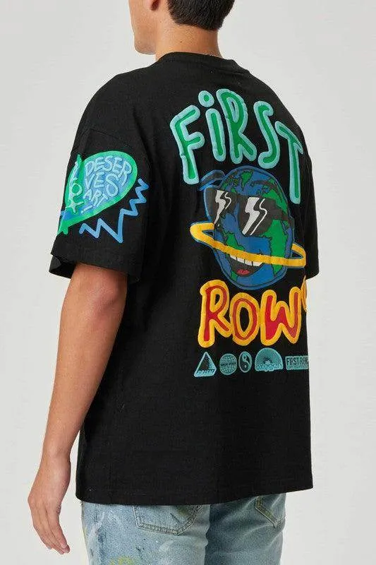 Mens Black Flower Puff Tee Shirt