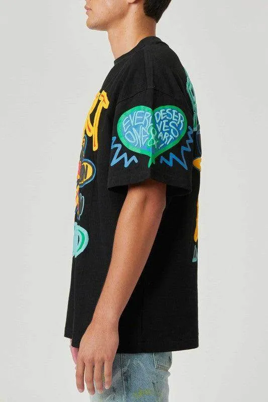 Mens Black Flower Puff Tee Shirt