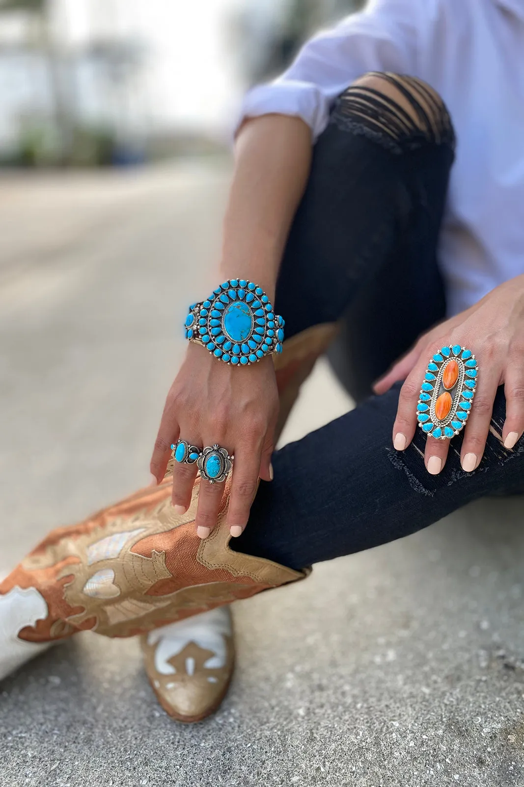 Merle House Navajo Turquoise and Spiny Shell Statement Ring (Size 7 ½)