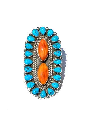 Merle House Navajo Turquoise and Spiny Shell Statement Ring (Size 7 ½)