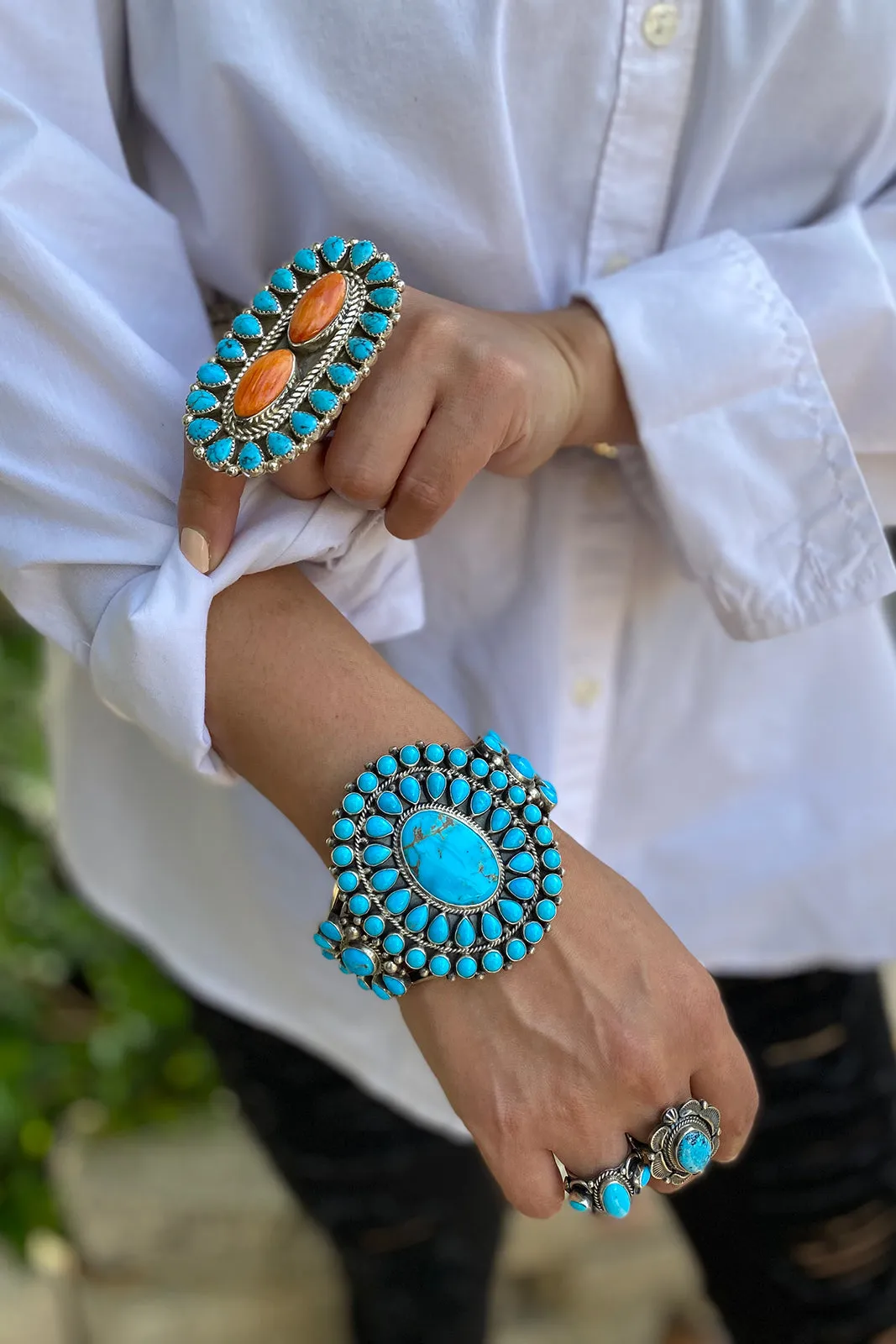 Merle House Navajo Turquoise and Spiny Shell Statement Ring (Size 7 ½)