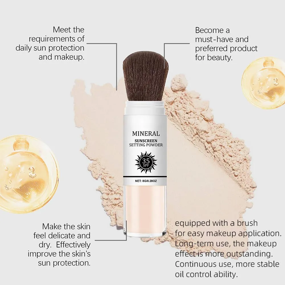 Mineral Sunscreen Setting Powder,Brush Sunscreen Powder for Face,Oil Control,Matte Finish,Breathable and Long Lasting,Sunblock Loose Setting Face Powders for All Skin Types (white, 2 pcs)