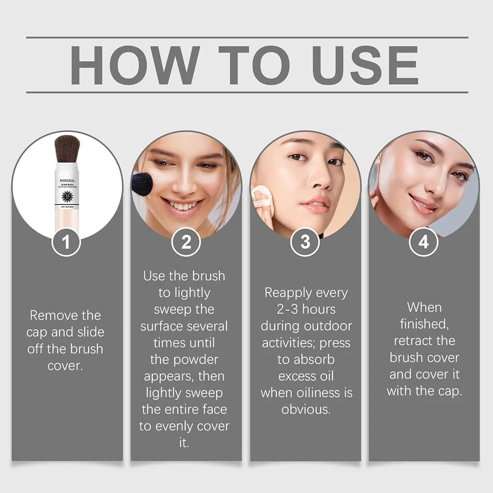 Mineral Sunscreen Setting Powder,Brush Sunscreen Powder for Face,Oil Control,Matte Finish,Breathable and Long Lasting,Sunblock Loose Setting Face Powders for All Skin Types (white, 2 pcs)