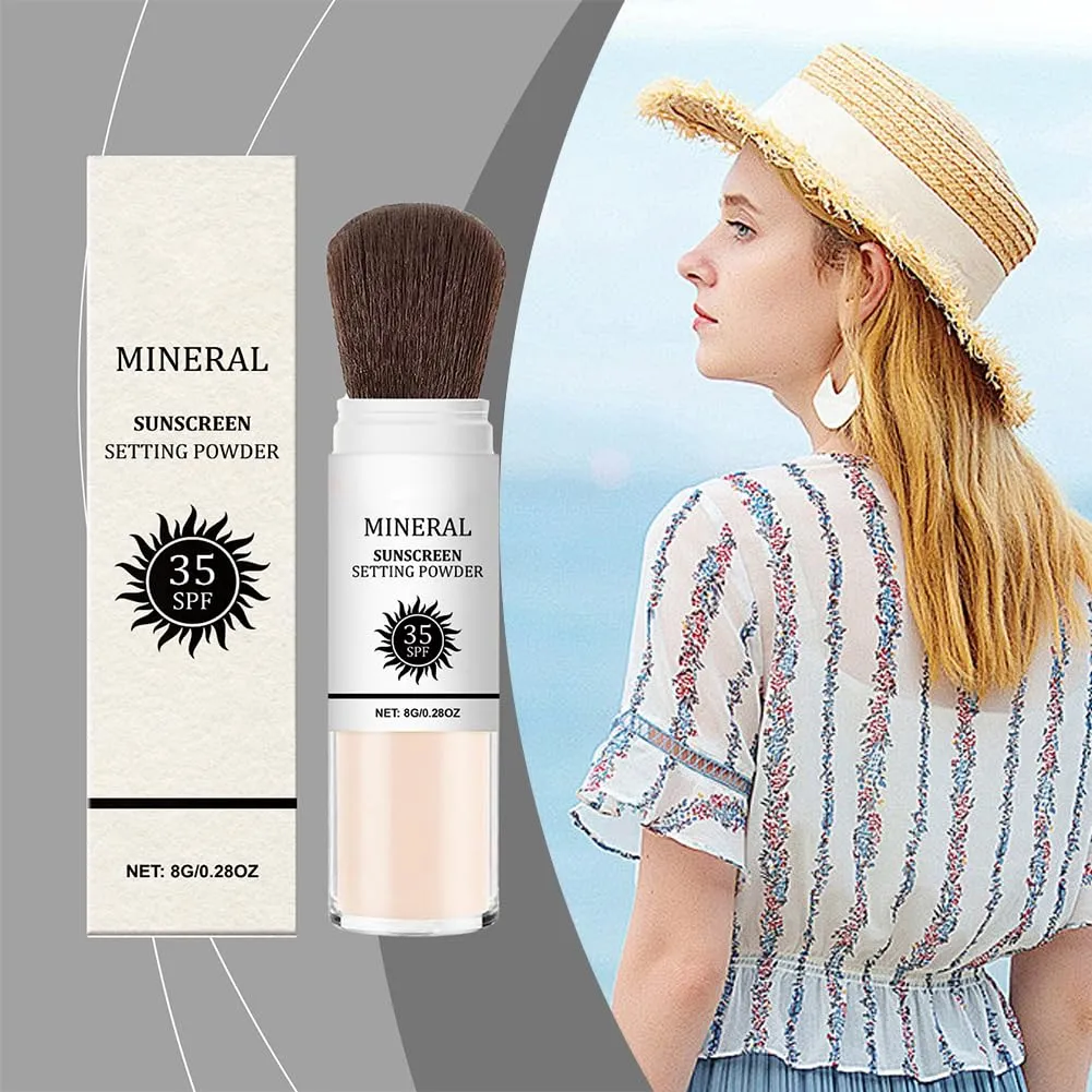 Mineral Sunscreen Setting Powder,Brush Sunscreen Powder for Face,Oil Control,Matte Finish,Breathable and Long Lasting,Sunblock Loose Setting Face Powders for All Skin Types (white, 2 pcs)