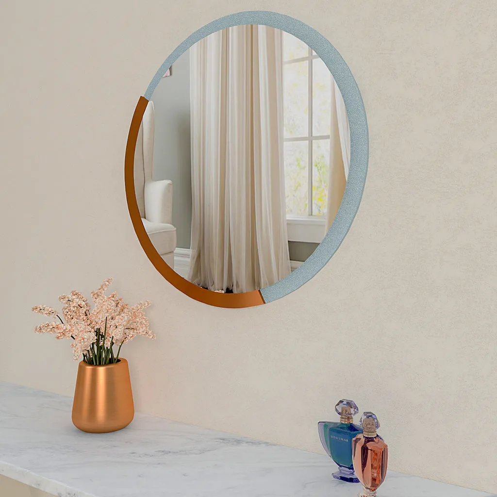 Minimalist Copper & Silver Finish Round Wooden Wall Mirror
