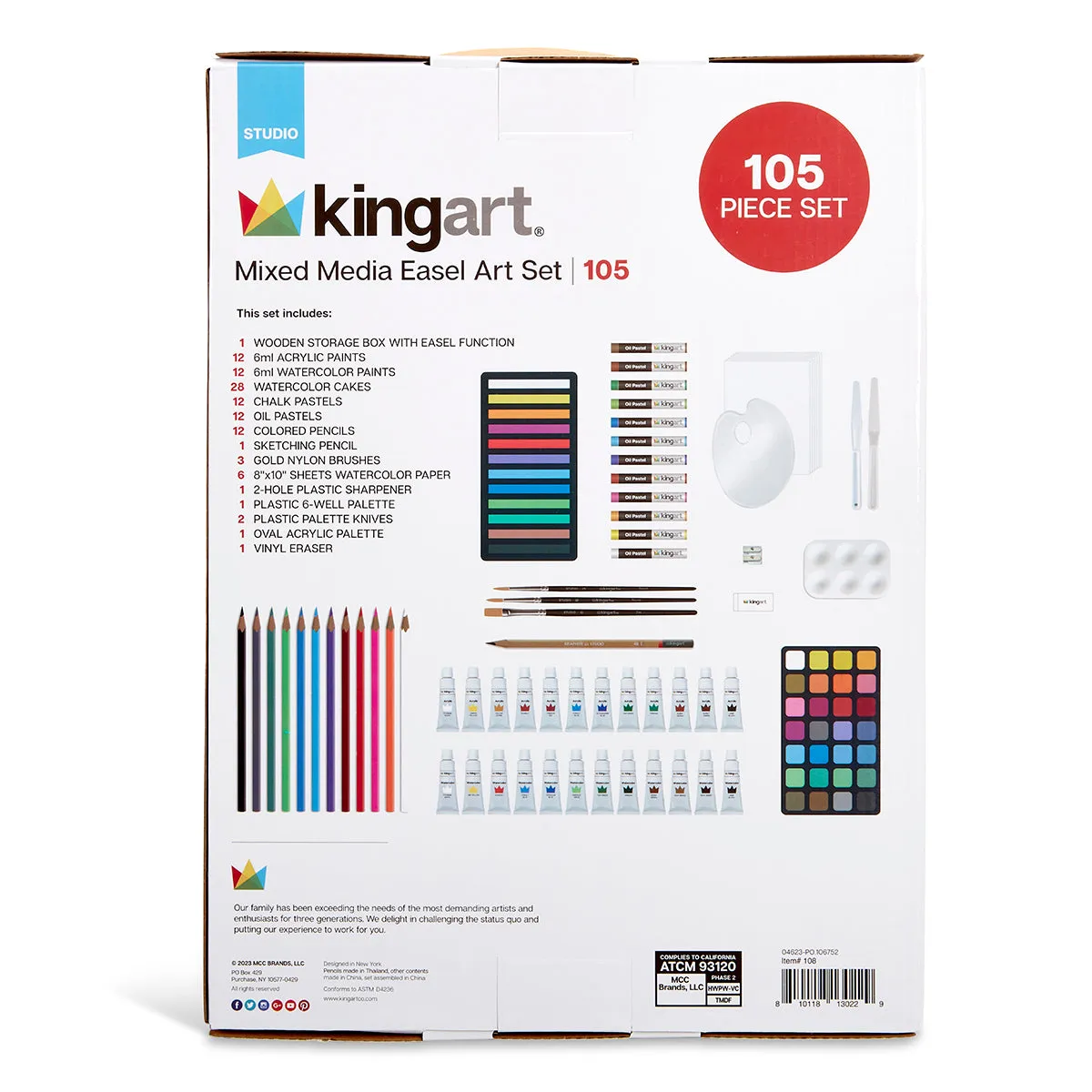 Mixed Media Art Set, Table-Top Sketchbox Easel, 105 Pcs.
