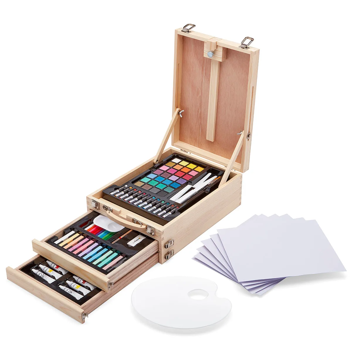 Mixed Media Art Set, Table-Top Sketchbox Easel, 105 Pcs.