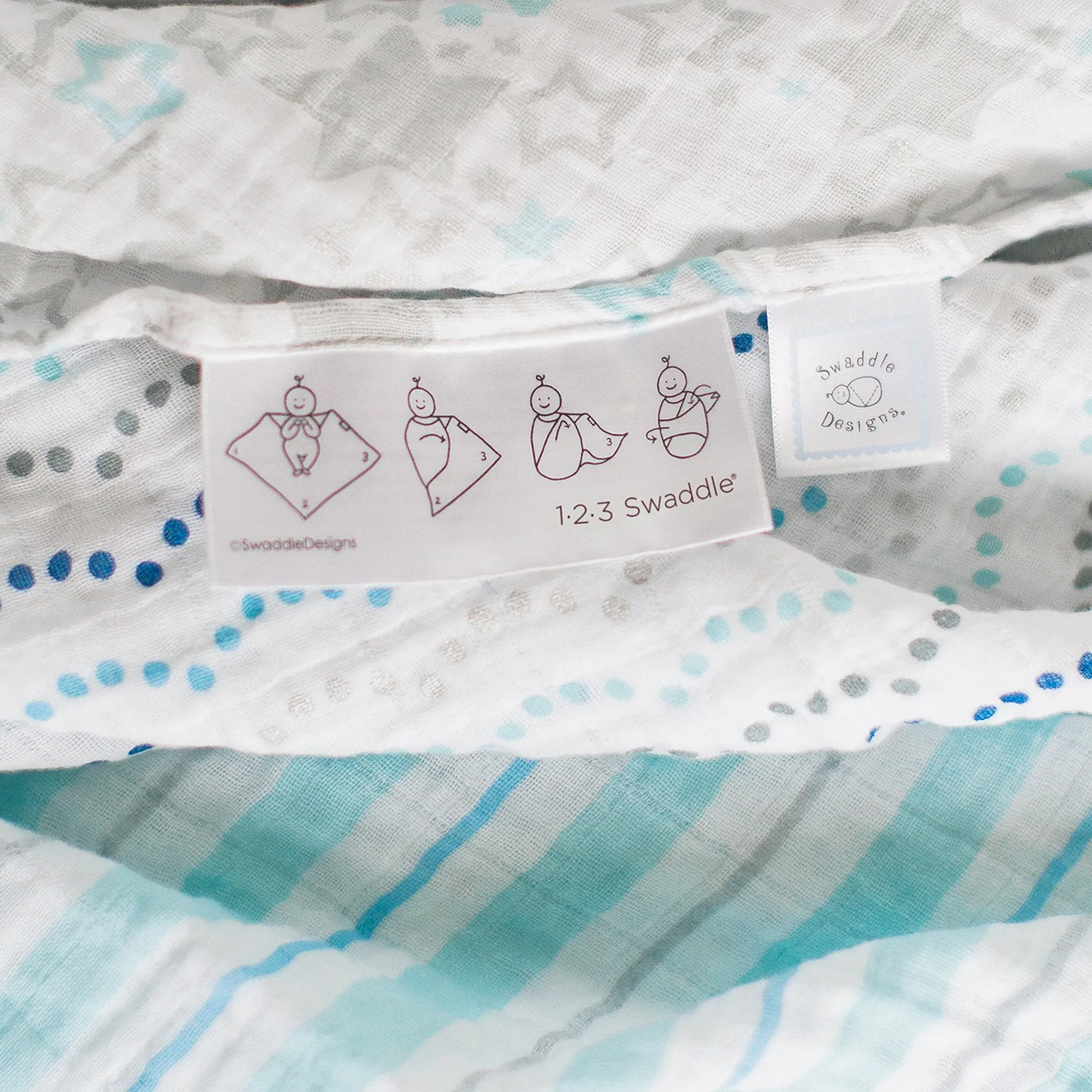Muslin Swaddle 3-Pack, Pajama Gown and Hat Gift Set - Heathered Denim, Newborn