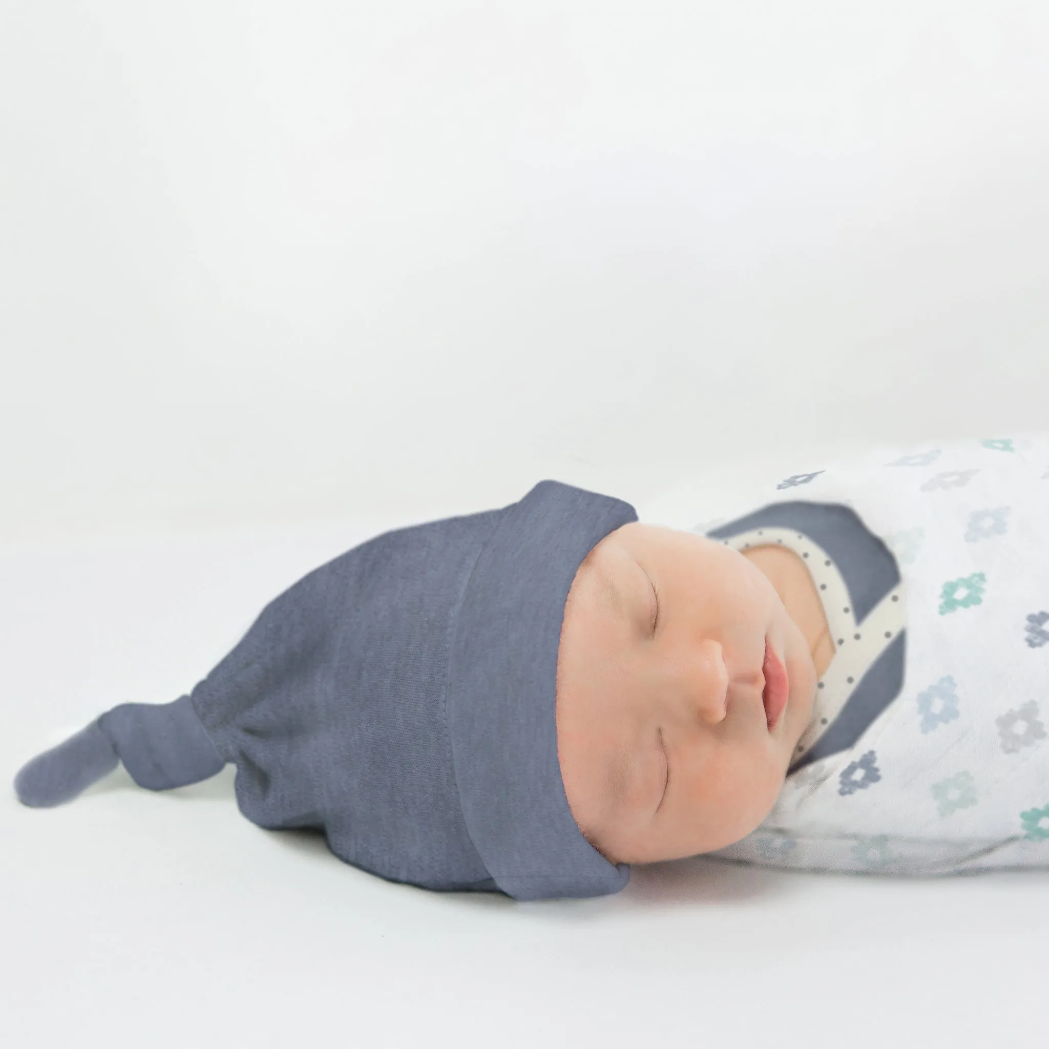 Muslin Swaddle 3-Pack, Pajama Gown and Hat Gift Set - Heathered Denim, Newborn