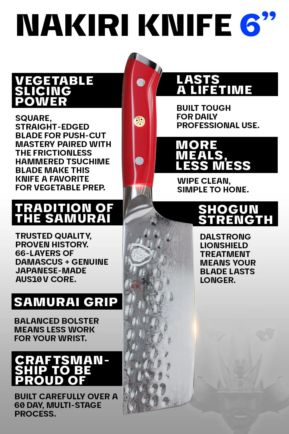 Nakiri Vegetable Knife 6" | Crimson Red ABS Handle | Shogun Series | X | Dalstrong ©