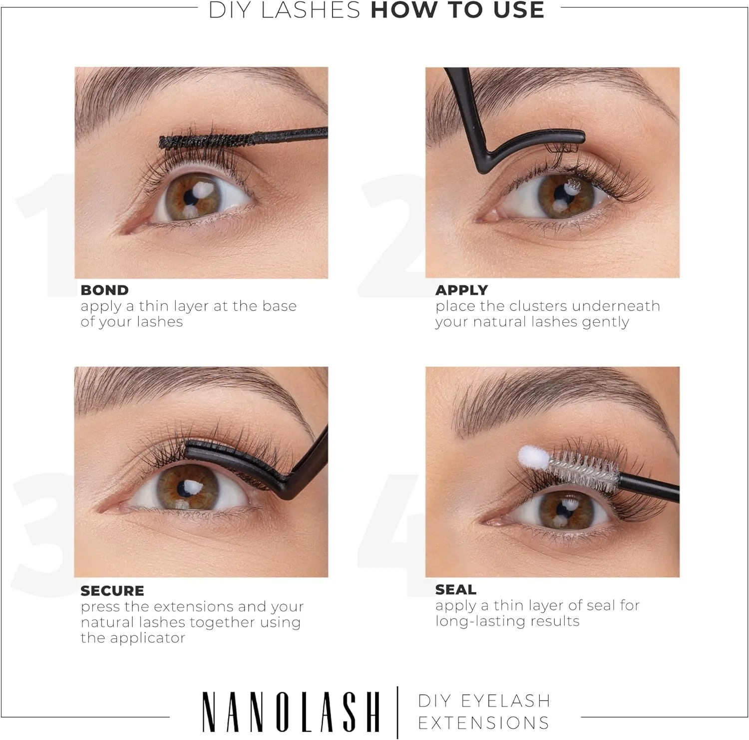 Nanolash DIY Eyelash Extensions 36 pcs - cluster lashes DIY, cluster false eyelashes for lash extensions at home, individual cluster lashes (DIVINE)