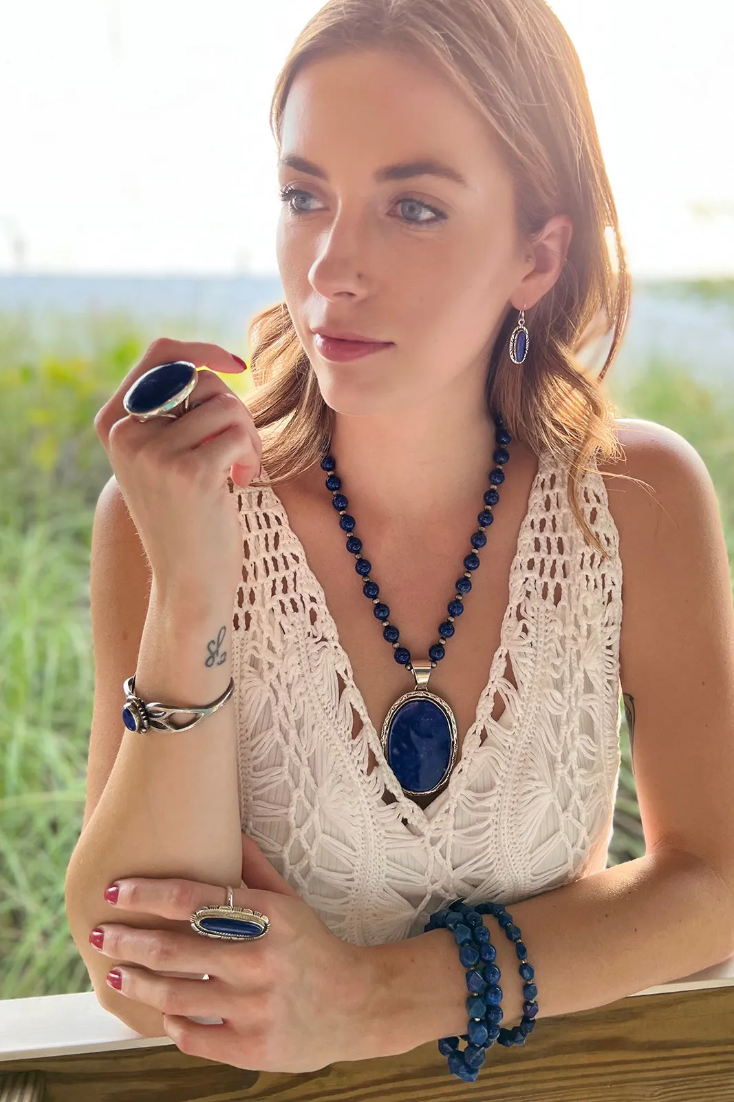 Navajo Lapis Lazuli Long Oval Earrings