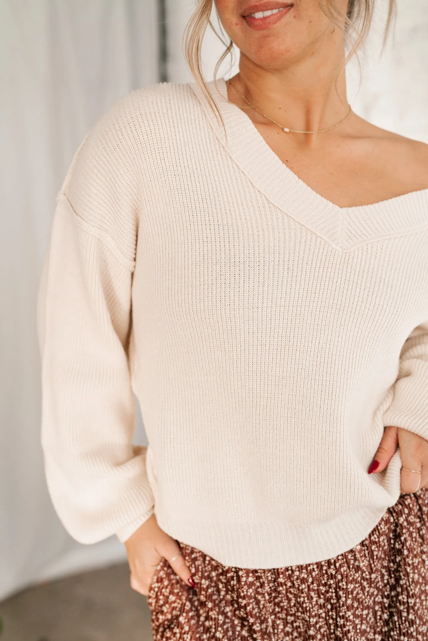 New In Neutral V-Neck Knit Sweater