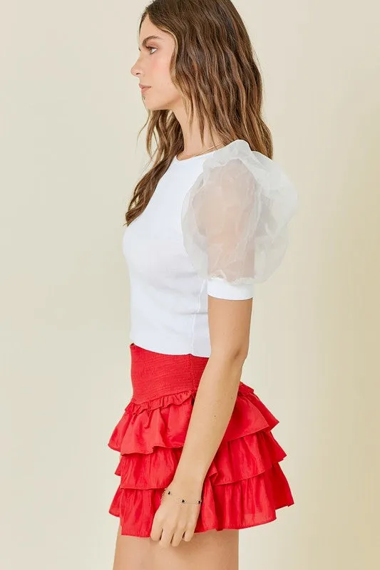 NEWEST ARRIVAL White Organza Puff Sleeve Blouse