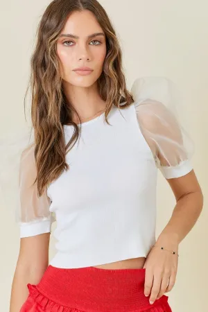 NEWEST ARRIVAL White Organza Puff Sleeve Blouse