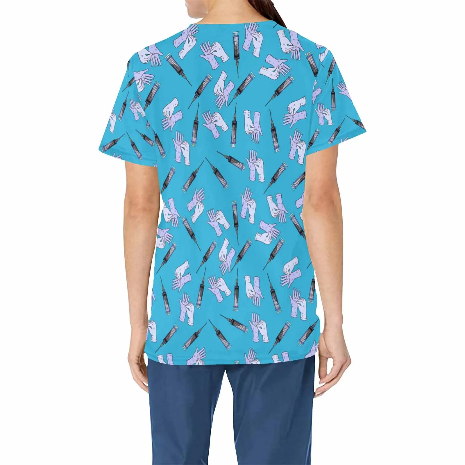 Nurse15   Women's V Neck Scrub Top Nurse Uniform with Deep Front Pockets