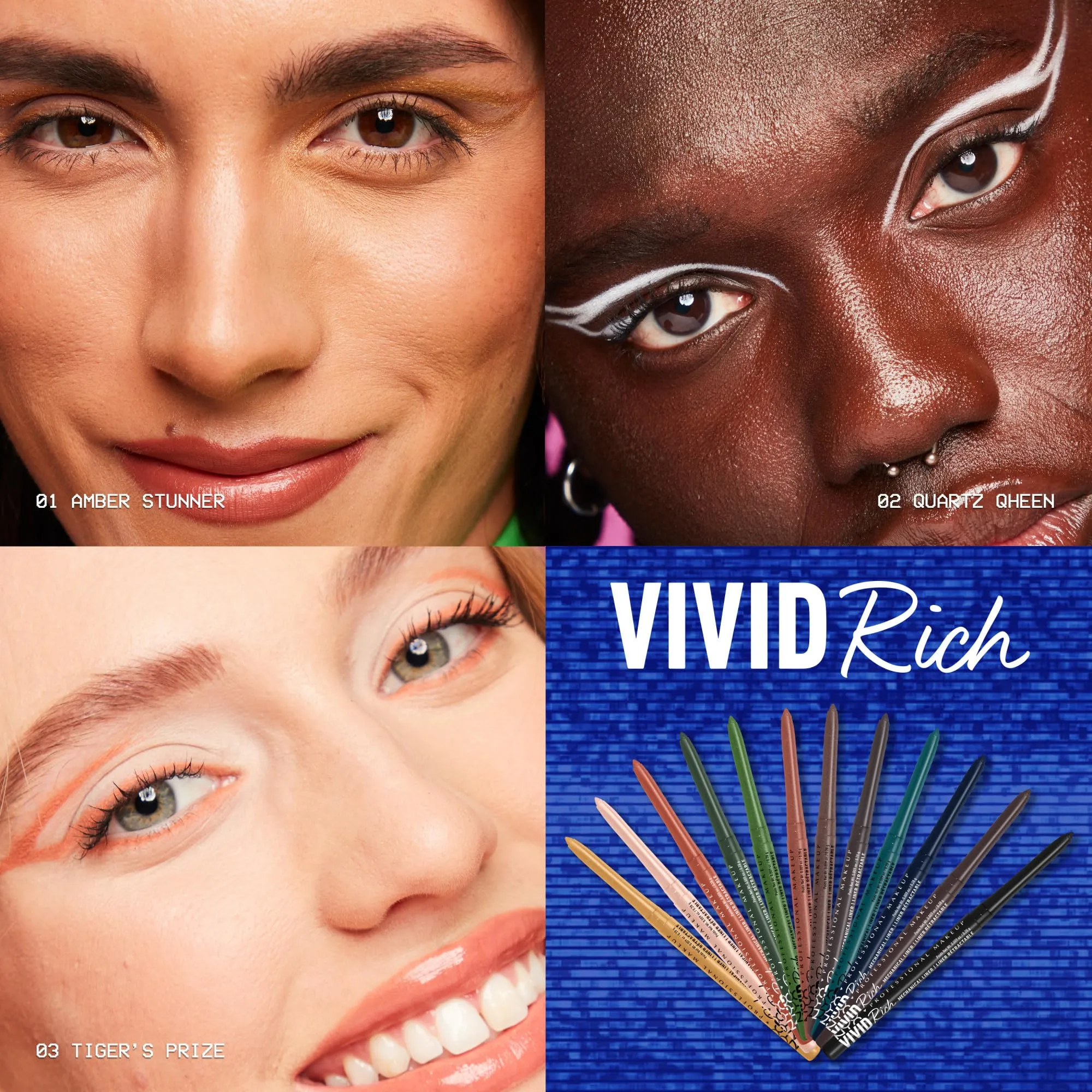 NYX PROFESSIONAL MAKEUP, Vivid Rich Mechanical Pencil, Eyeliner, Rich shades, Vegan Formula - Amber Stunner (Gold)