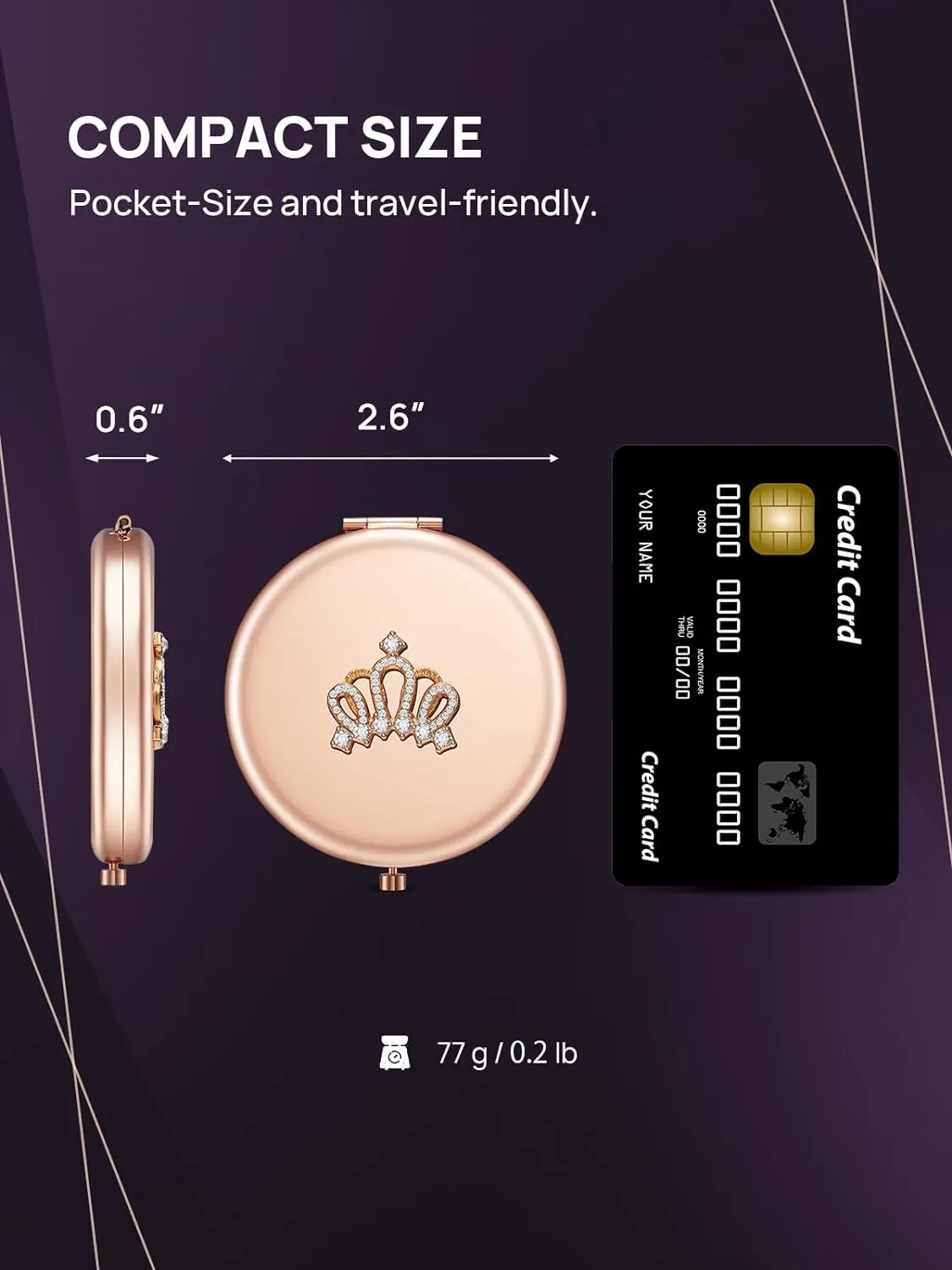 OMIRO 1X/10X Magnifying Compact Mirror, Small Crown Engraved Pocket Makeup Mirror Gift for Her Women Mom(Rose Gold)