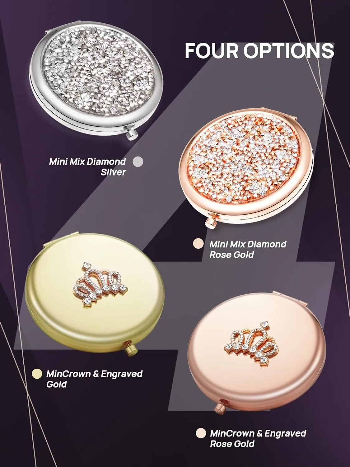 OMIRO 1X/10X Magnifying Compact Mirror, Small Crown Engraved Pocket Makeup Mirror Gift for Her Women Mom(Rose Gold)