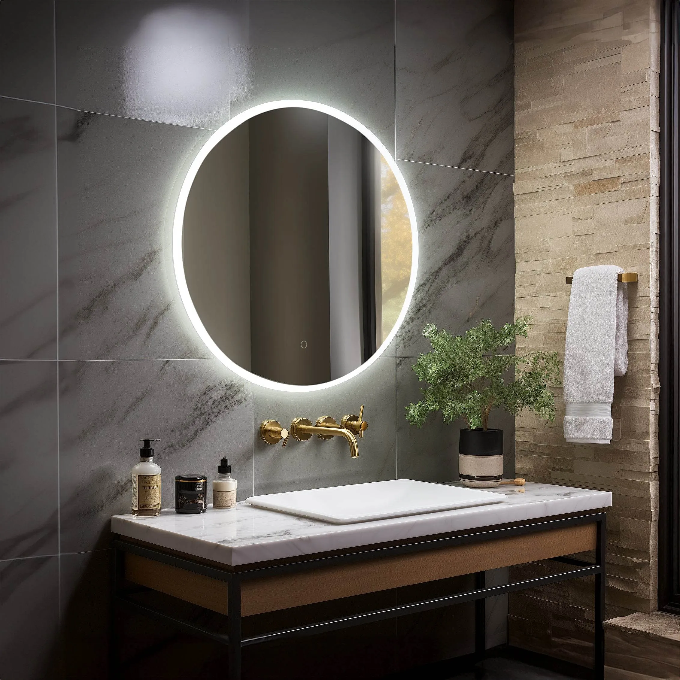 Onyx Round Frameless LED Mirror with Defogger and Integrated Touch Switch - Available in 2 Sizes