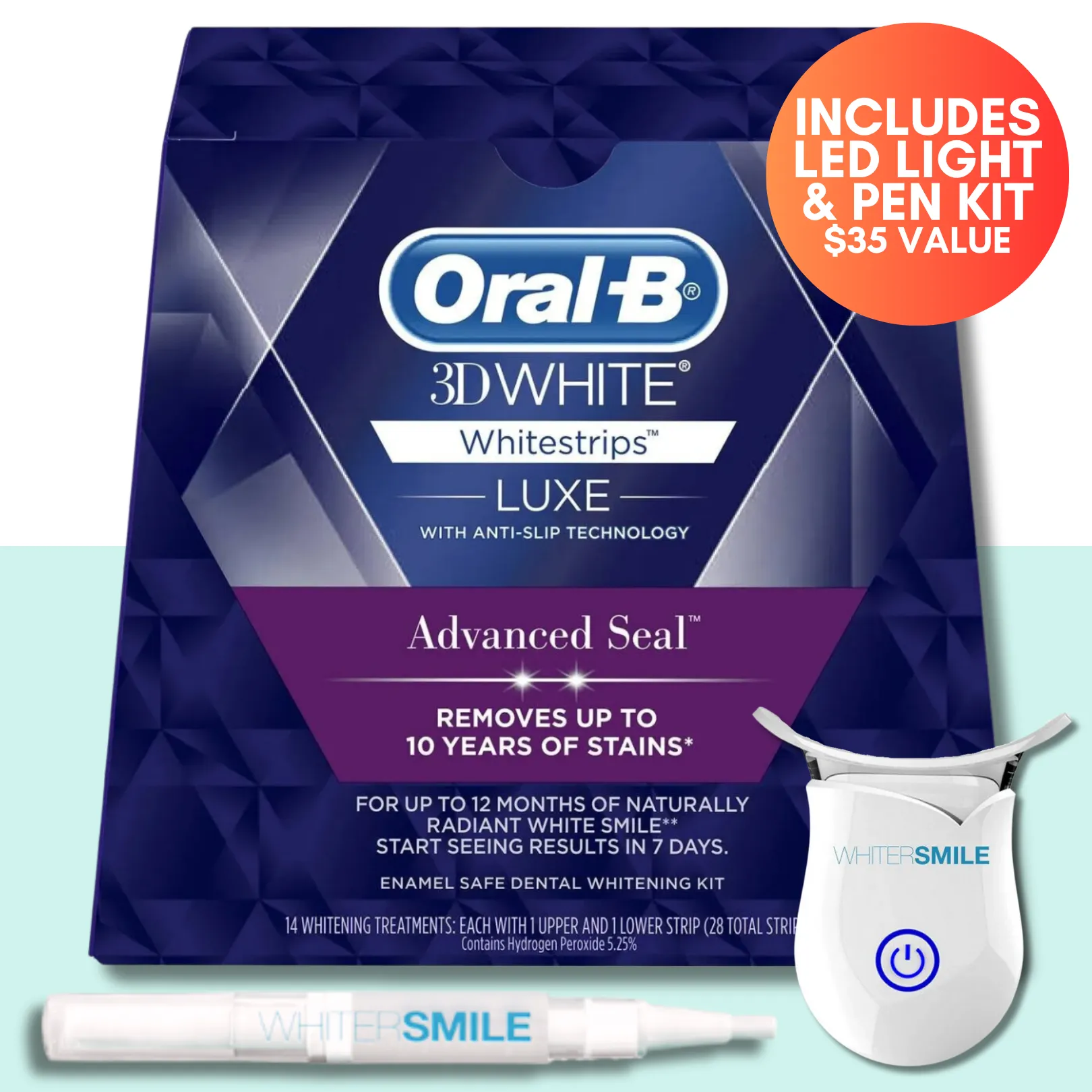 Oral B Whitestrips LUXE 5.25% HP Kit   LED Light & Top Up Pen