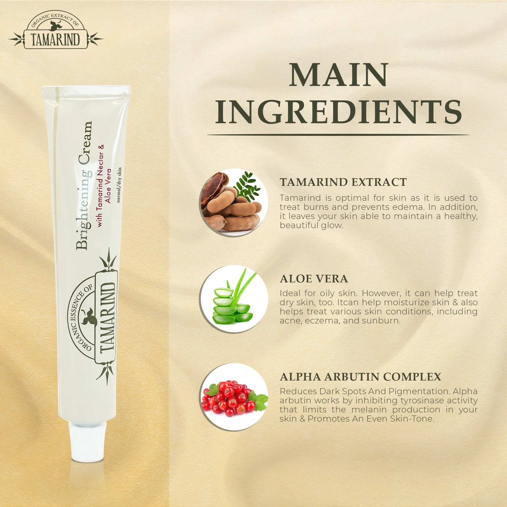 Organic Extract of Tamarind Brightening Cream Tube - 50g / 1.76 Oz