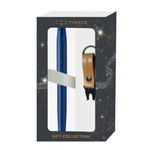 Parker IM Monochrome Blue Rollerball Pen with Leather Key Hook Set
