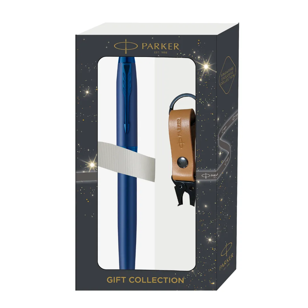 Parker IM Monochrome Blue Rollerball Pen with Leather Key Hook Set