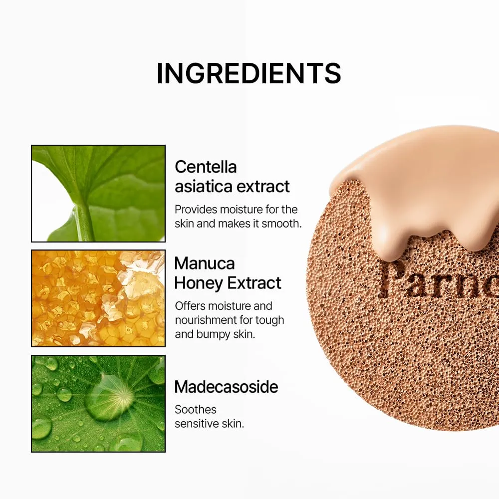 Parnell Cicamanu Serum Cushion - Moisturizing Foundation for Soothing, Coverage, Glass Skin and Lightweight for Sensitive and Dry Skin Pearl Skin (0.52 Fl Oz) (#21 Fair Ivory)