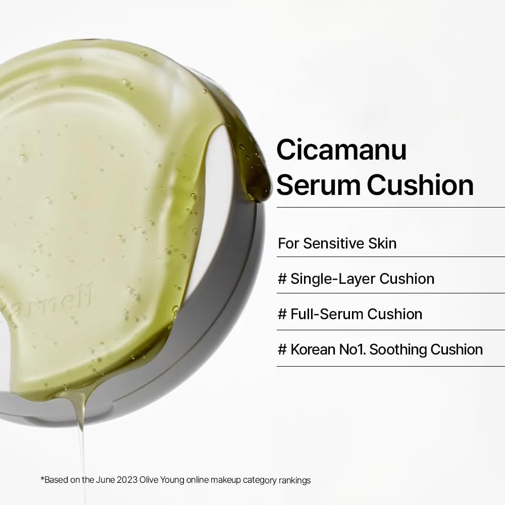 Parnell Cicamanu Serum Cushion - Moisturizing Foundation for Soothing, Coverage, Glass Skin and Lightweight for Sensitive and Dry Skin Pearl Skin (0.52 Fl Oz) (#21 Fair Ivory)