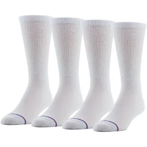 PEDS Women's Diabetic Crew Socks with Non-Binding Top and Cushion Sole 4 Pairs, White, 7-10