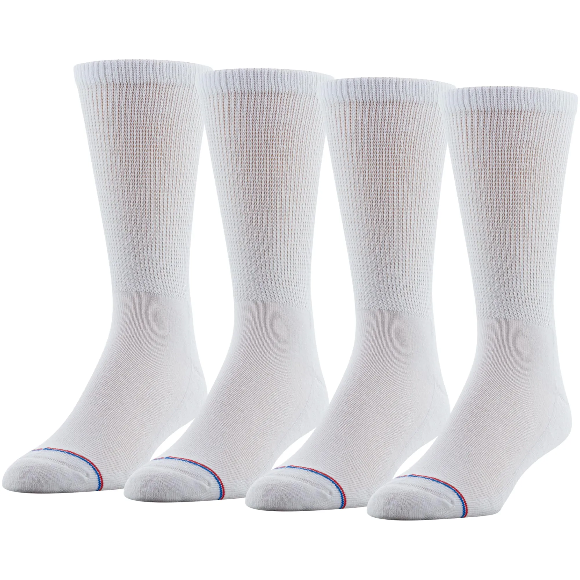PEDS Women's Diabetic Crew Socks with Non-Binding Top and Cushion Sole 4 Pairs, White, 7-10