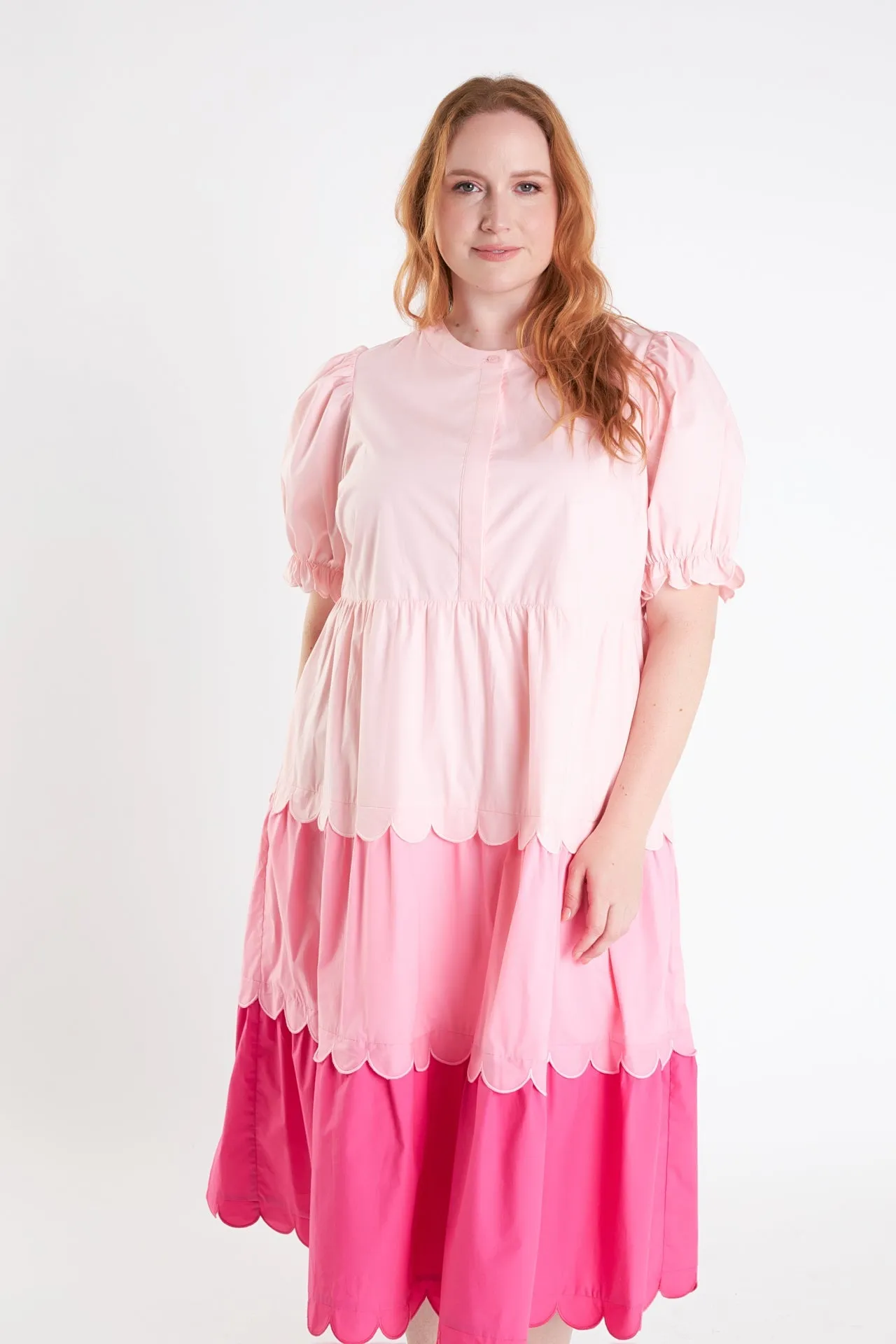 Plus Size Colorblock Scallop Dress