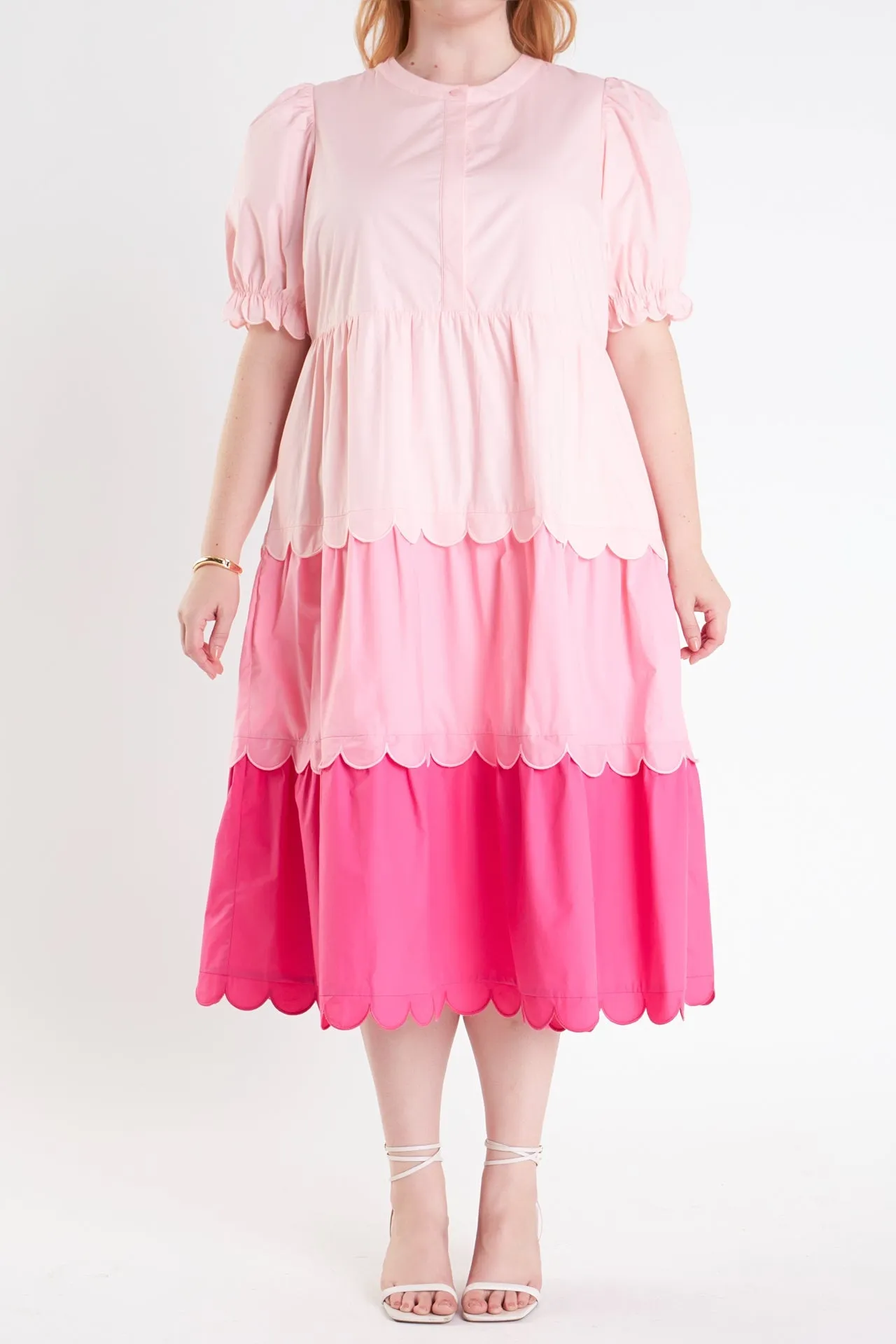 Plus Size Colorblock Scallop Dress