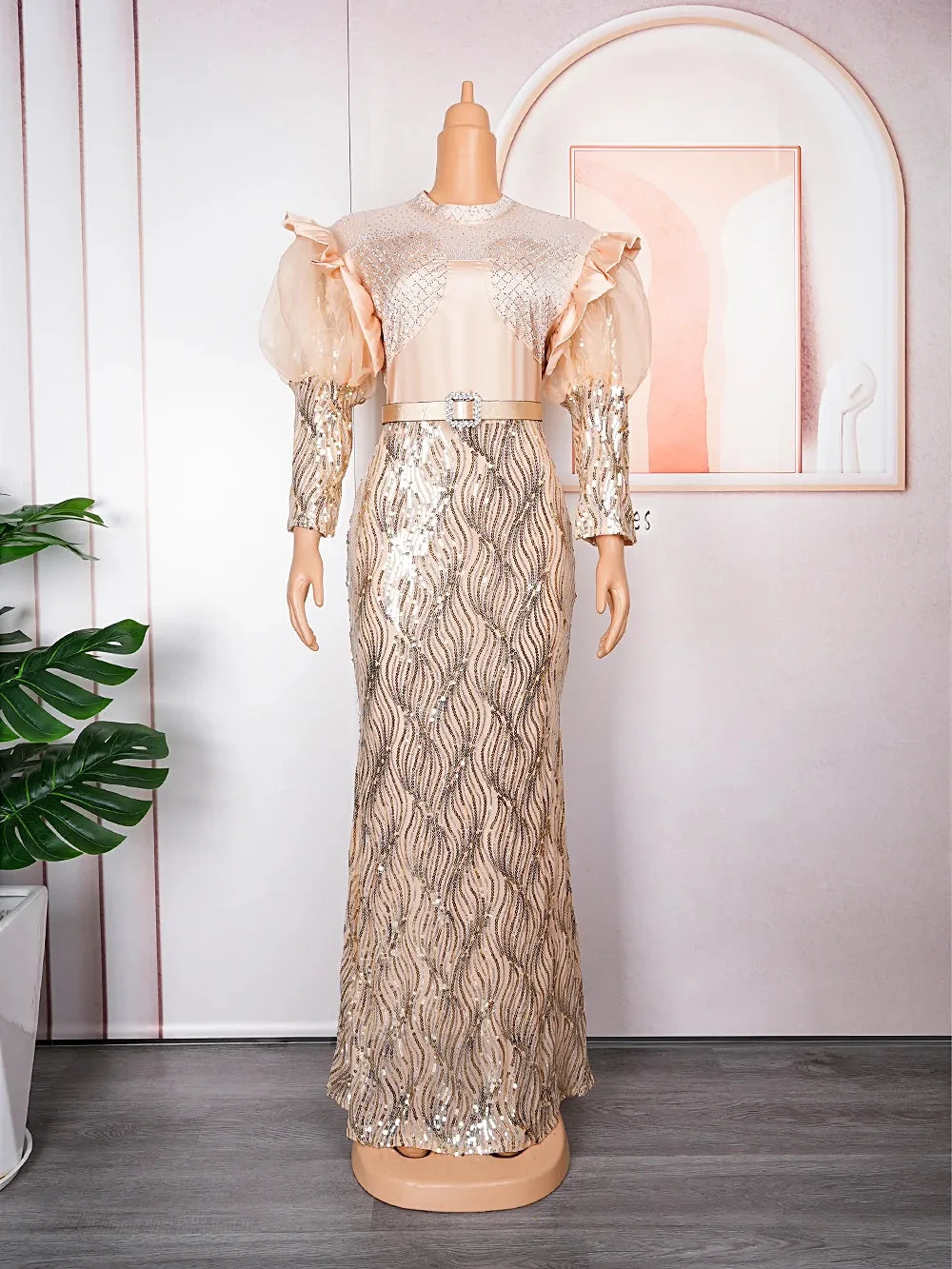 Plus Size Luxury Sequin Evening Party Long Dresses - Ballow Puff Dress