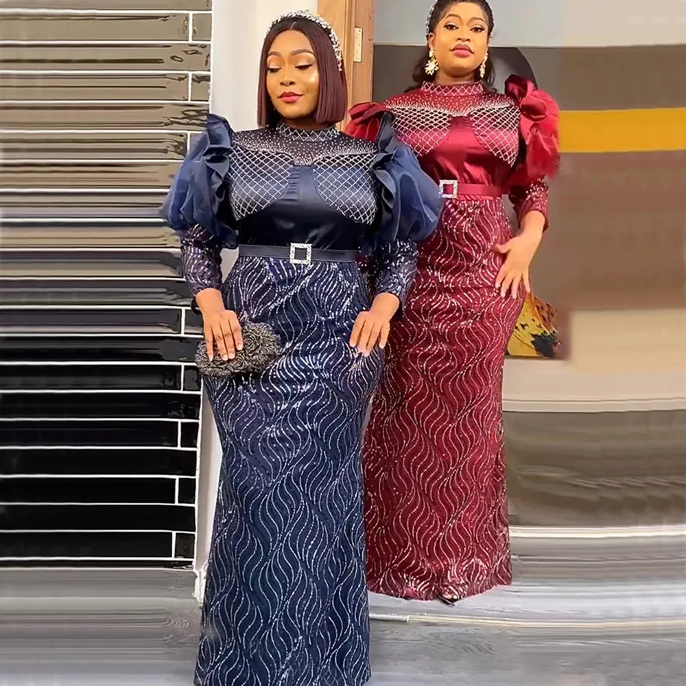 Plus Size Luxury Sequin Evening Party Long Dresses - Ballow Puff Dress