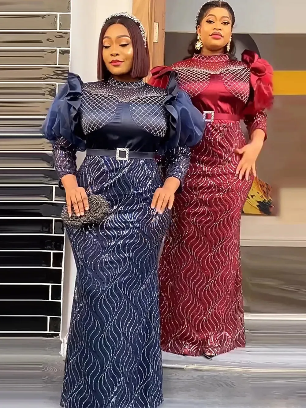 Plus Size Luxury Sequin Evening Party Long Dresses - Ballow Puff Dress
