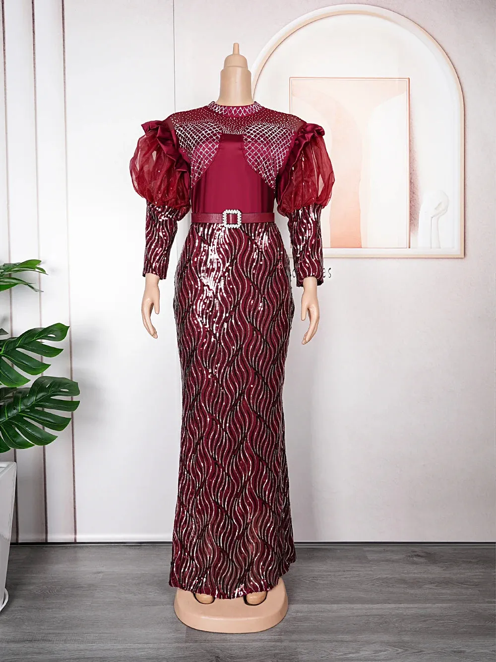 Plus Size Luxury Sequin Evening Party Long Dresses - Ballow Puff Dress