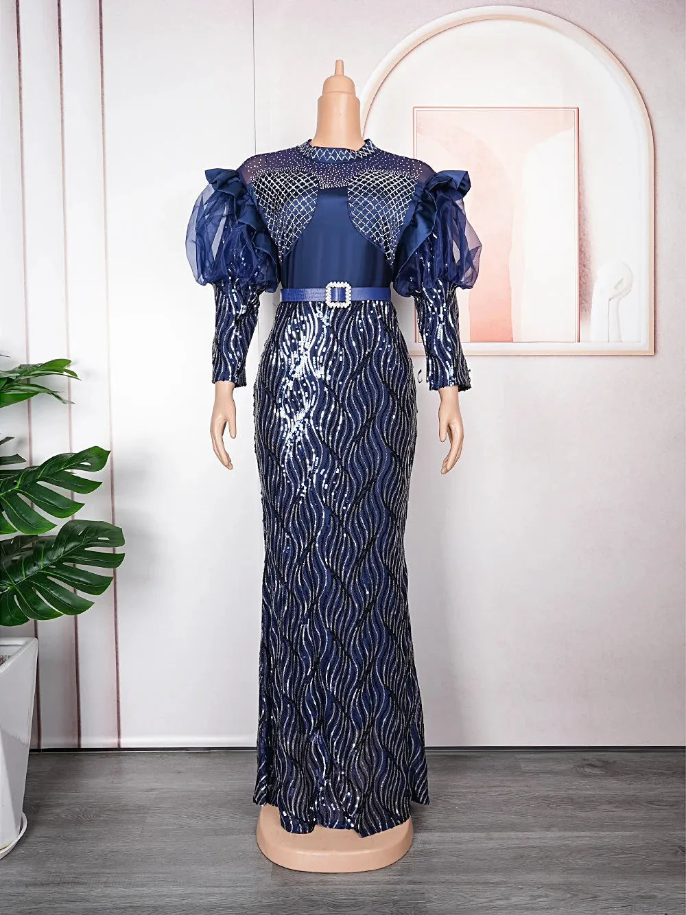 Plus Size Luxury Sequin Evening Party Long Dresses - Ballow Puff Dress